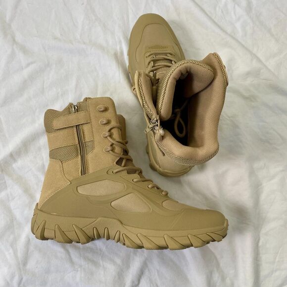 NEW A533 Chunky Tan Brown Faux Leather Suede Lace Up Military Combat Boots US 11 main image 8
